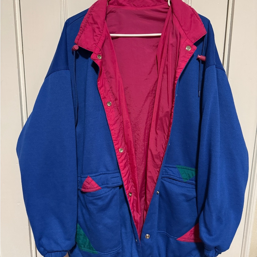 Retro Blue and Pink Reversible Jacket sweatshirt and parka material